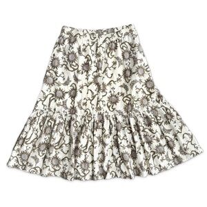 House of Harlow 1960 Boho Paisley Floral Tierd Skirt Women's L 100% Cotton Cream